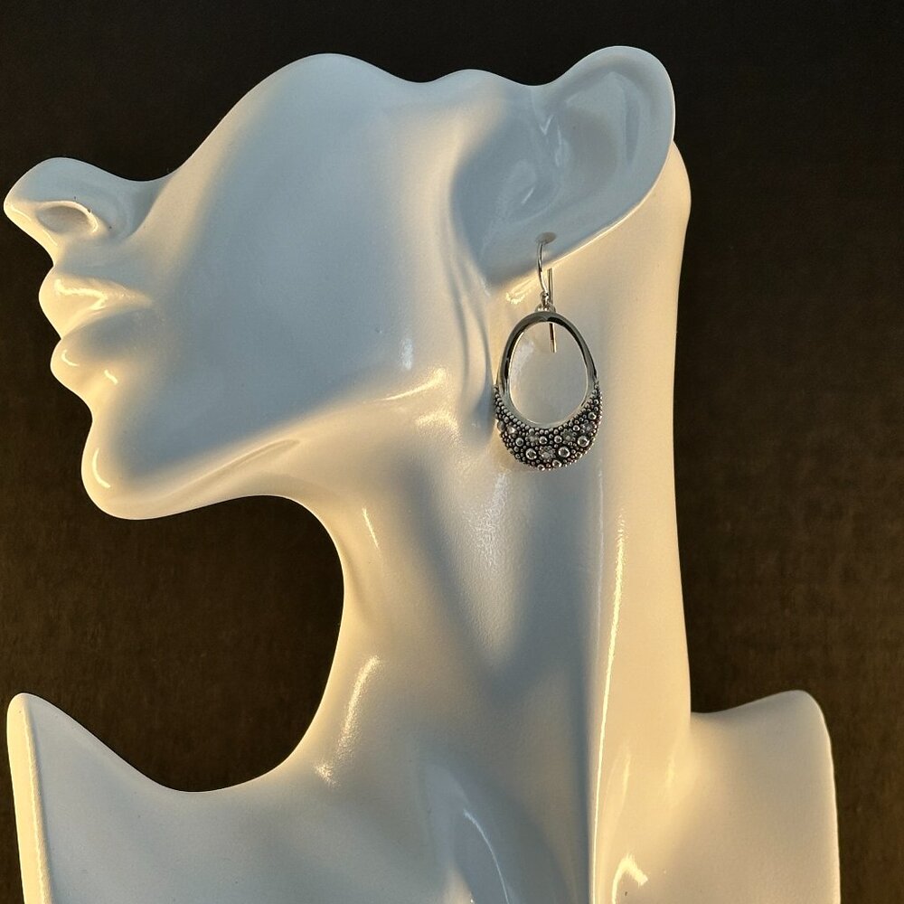 ✨ Sterling Silver Beaded Crescent Drop Earrings | Boho Chic Artisanal Design